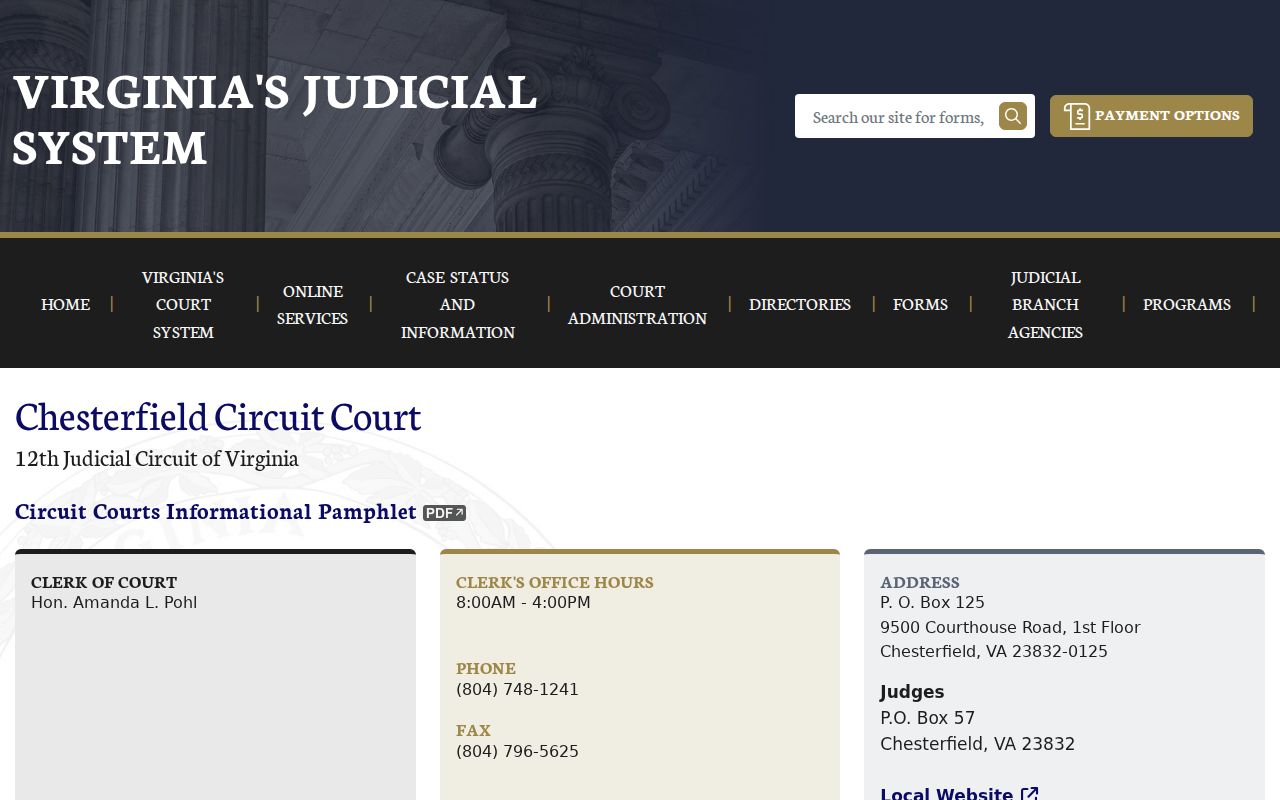 Chesterfield County criminal court case information for Circuit Court