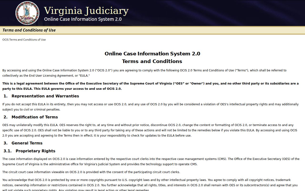 Virginia OCIS search for Chesterfield County criminal court cases