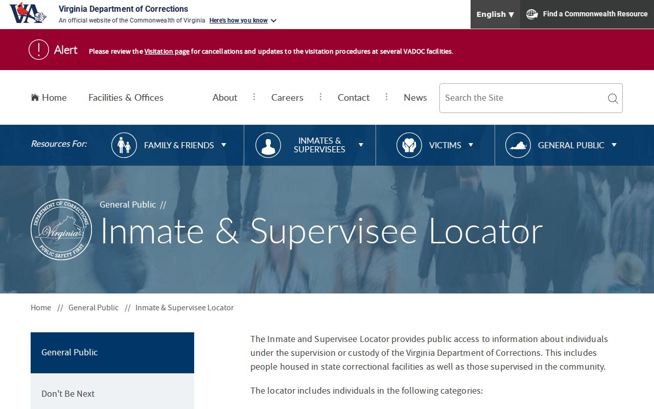 VADOC locator for Chesterfield County criminal history custody research